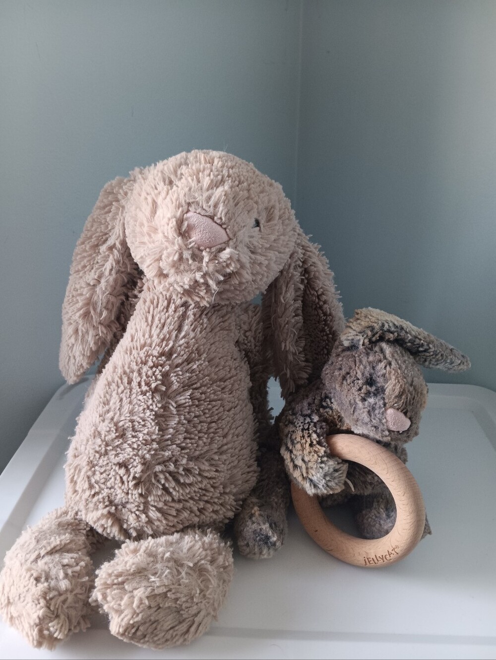 Jellycat Bashful Bunny Plush & Bunny Wooden Ring Rattle Set Beige Baby Toy